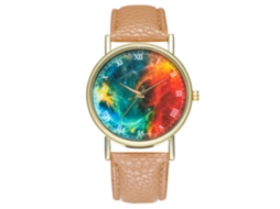 Reloj De Pulsera Unisex De Cuero Beige Con Cuarzo Y Estrellas De Cielo Colorido