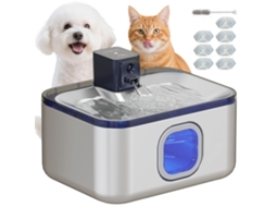 Fonte de Água Automática para Gatos em Aço Inoxidável de 5 Litros com Luz Led, Bomba e Filtro Super Silenciosos, Cor Prata. VELTUS TRADE