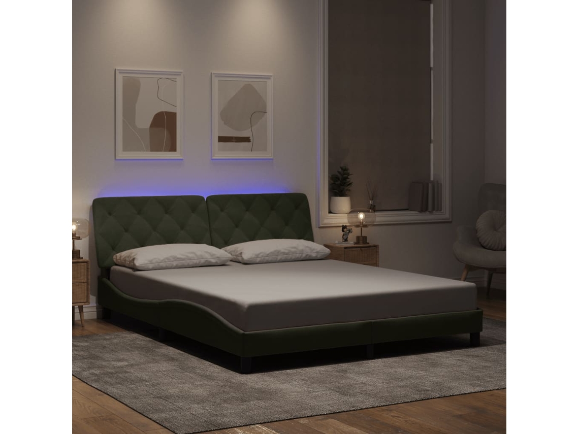 Vidaxl Estrutura De Cama Com Led Sem Colchão 160x200 Cm Veludo Cinzento-claro