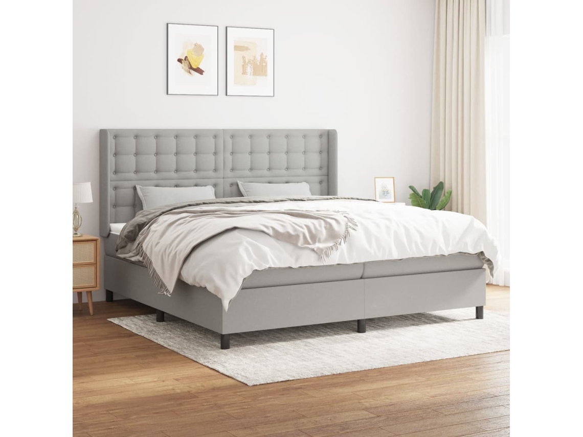 Vidaxl Cama com Molas/colchão 200x200 Cm Tecido Cinza claro