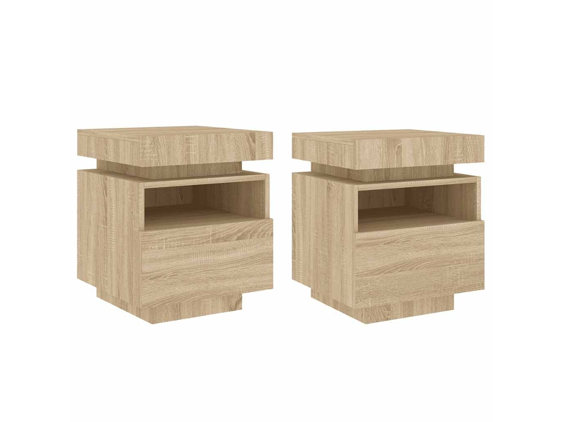Conjunto de Mesas de Cabeceira com Luzes Led 40x39x48,5 cm Carvalho Sonoma MAISON EXCLUSIVE