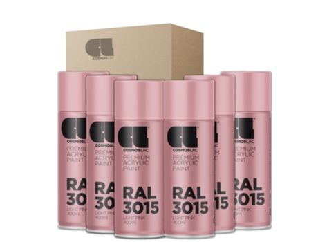 6 X Spray Acrílico Brilhante Premium Ral Cosmos Lac 400 Ml (Ral 3015 Rosa Claro)