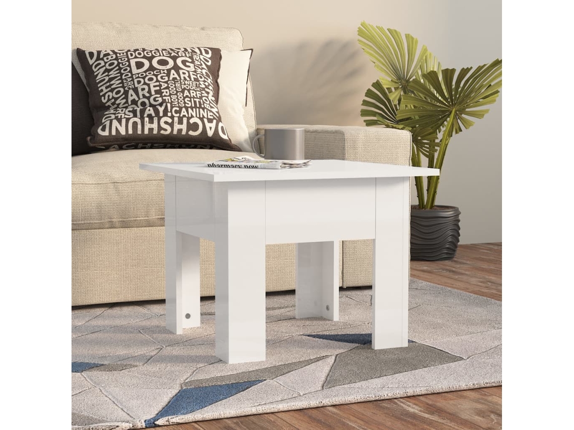 Vidaxl Mesa De Centro 55x55x42 Cm Madeira Processada Branco Brilhante