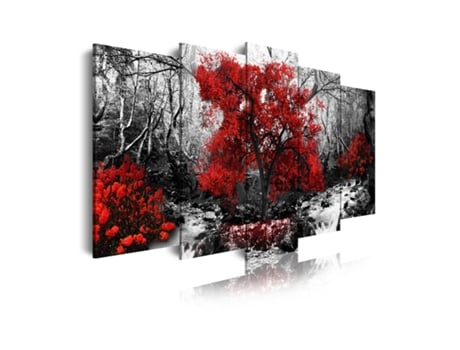 Quadro Moderno DEKOART Paisagem a preto e branco com árvores vermelhas (150 X 80cm)