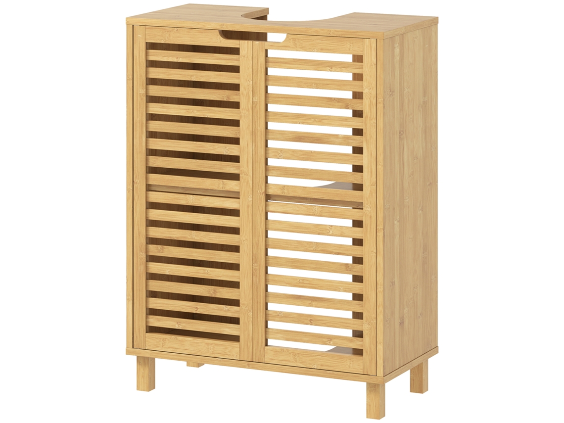 Móvel Para Lavatório Pousar De Bambu Com Prateleira Ajustável Para Com Ou Sem Pedestal 60x30x80 Cm Madeira