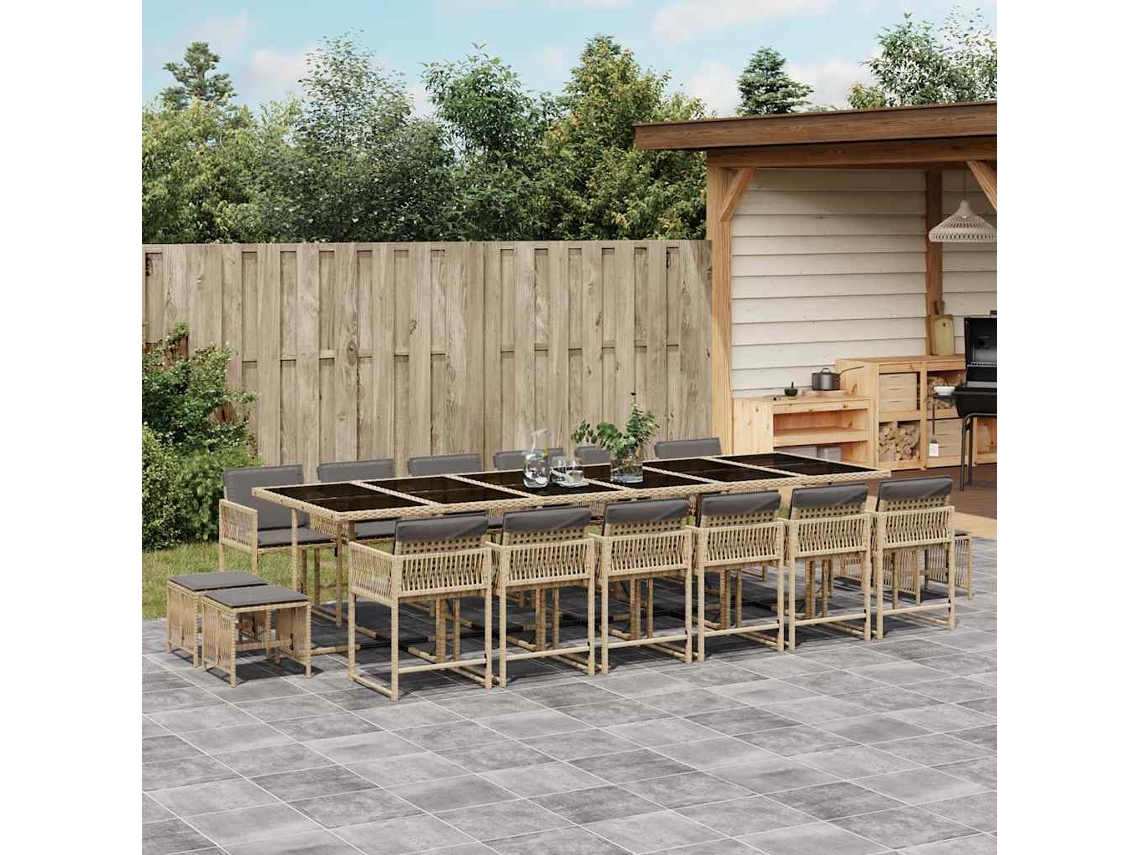 Conjunto de 11 Jantar para Jardim com Almofadões Vime Pe Bege Misturado MAISON EXCLUSIVE