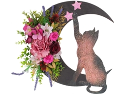 Guirlanda de Halloween Rebe com Lua, Gato, Rosas Pretas e Decorações para Porta Principal
