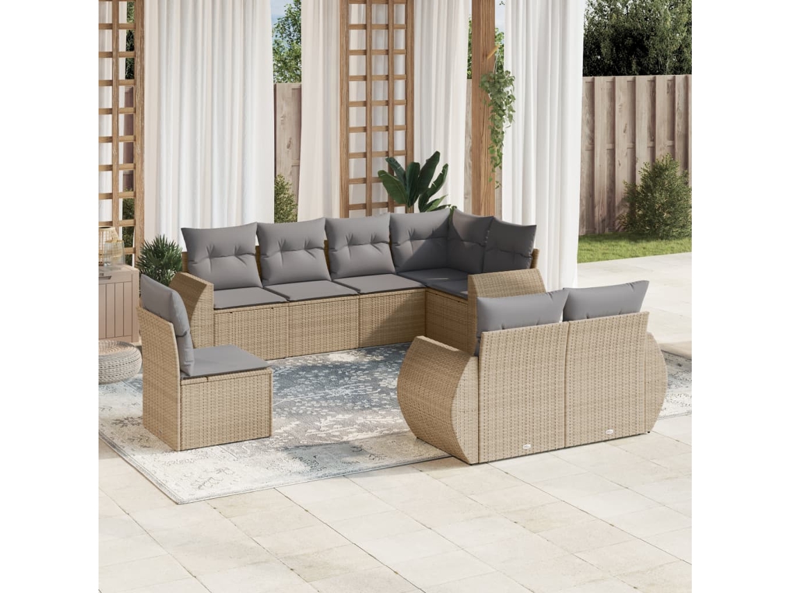 Pcs Conjunto De Sofás P/ Jardim Com Almofadões Vime Pe Bege Dkd Home Decor
