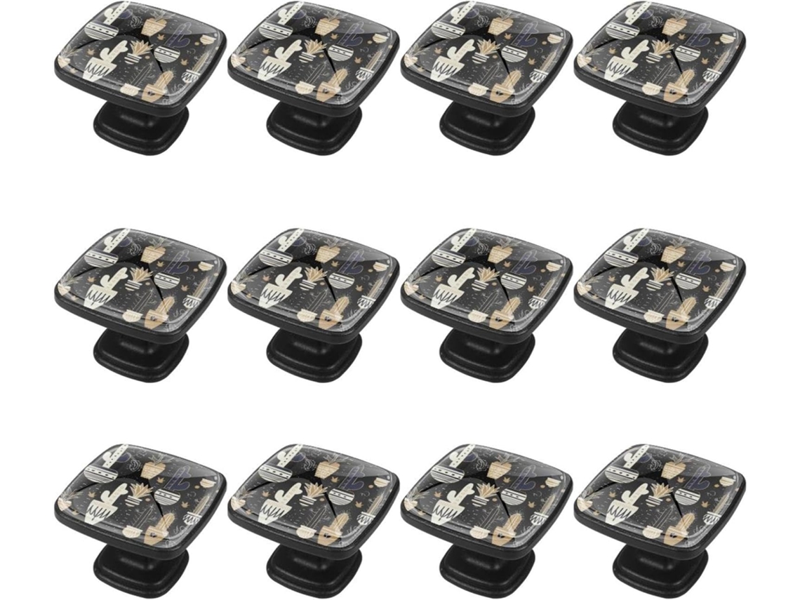Puxadores Quadrados Para Gavetas De Cômoda, Puxadores Para Armários De Cozinha, 12 Peças, Cacto Abstrato Marrom E Preto