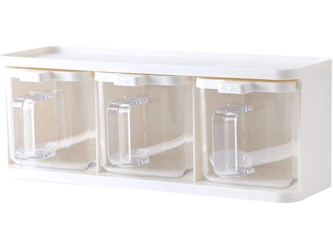 Organizador De Temperos 3 Compartimentos Transparente Colher Cozinha