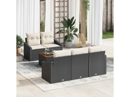 Vidaxl Conjunto De Sofá De Jardim 6 Unid. Preto E Creme Vime Pe