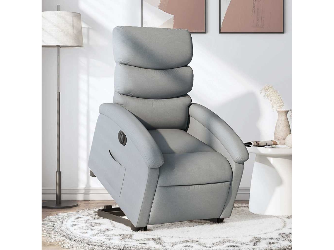 Vidaxl Poltrona Reclinável Elevatória Elétrica Tecido Cinzento-claro