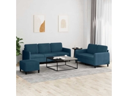 Vidaxl 3 Pcs Conjunto De Sofás Veludo Azul