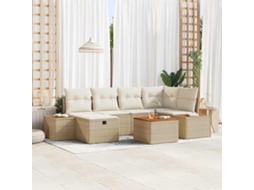 Vidaxl Conjunto De Sofá De Jardim 7 Unid. Bege Vime Pe