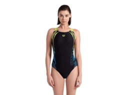 W Gleam Swimsuit V Back One Piece Black Soft Green Arena