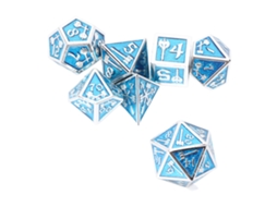 Ats set de 7 Dados Poliedros de Metal Clara Número Brillo Inodoro para Juegos de Mesa Y Rol Azul