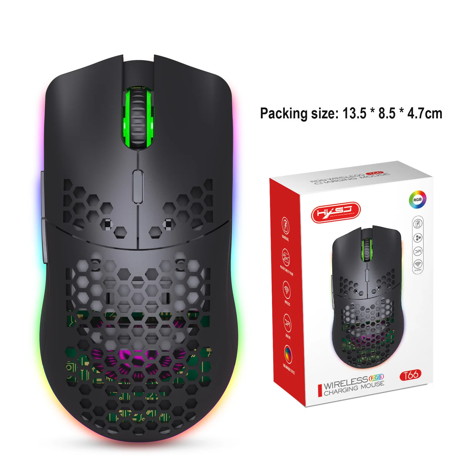 Mouse Com Estrutura Em Favo De Mel Branco (preto), 6 Botões Programáveis E Design Ergonômico.