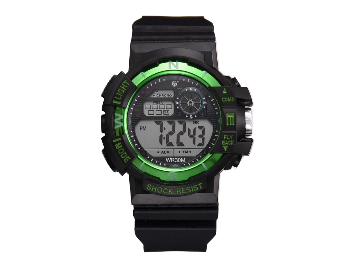 Relógio de Pulso Masculino Casual Eletrônico Pulseira de Silicone Resistente À Água Verde