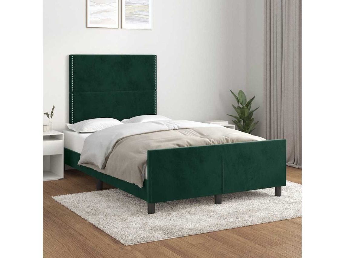 Vidaxl Estrutura De Cama Com Colchão Verde Escuro 120x190 Cm Veludo