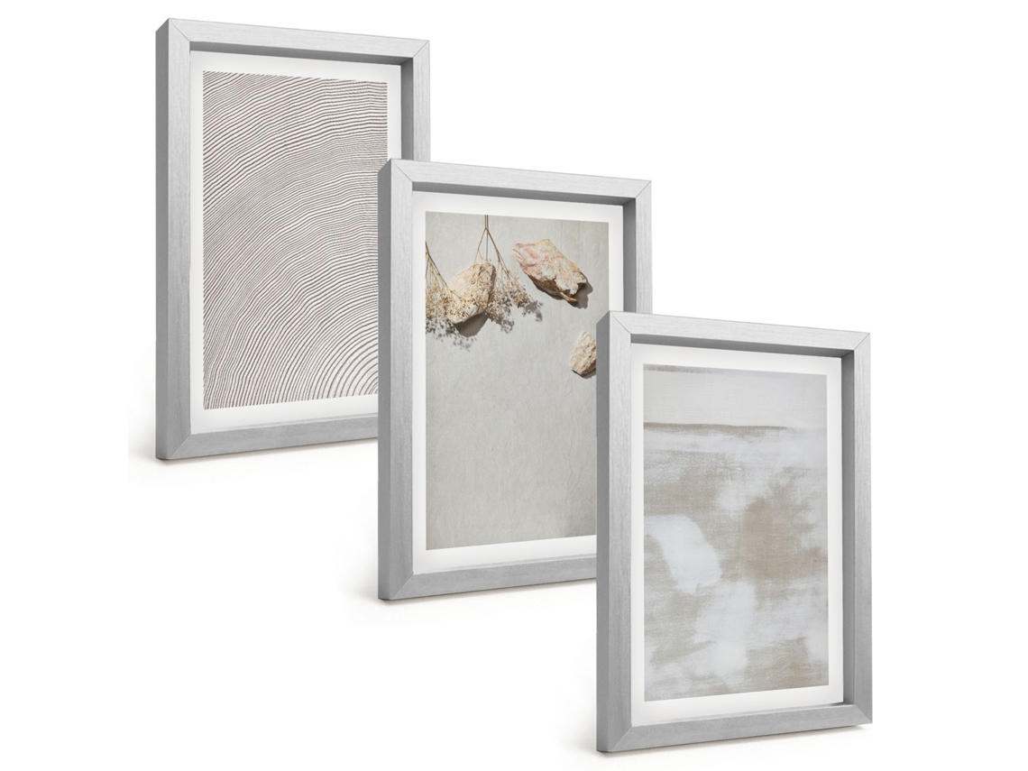 Pinturas Murais Modernaspedras De Areia, Textura Boho Moldura Prateada Fotos Para O Corredor Espelharte (3 Peças 20x30 Cm)