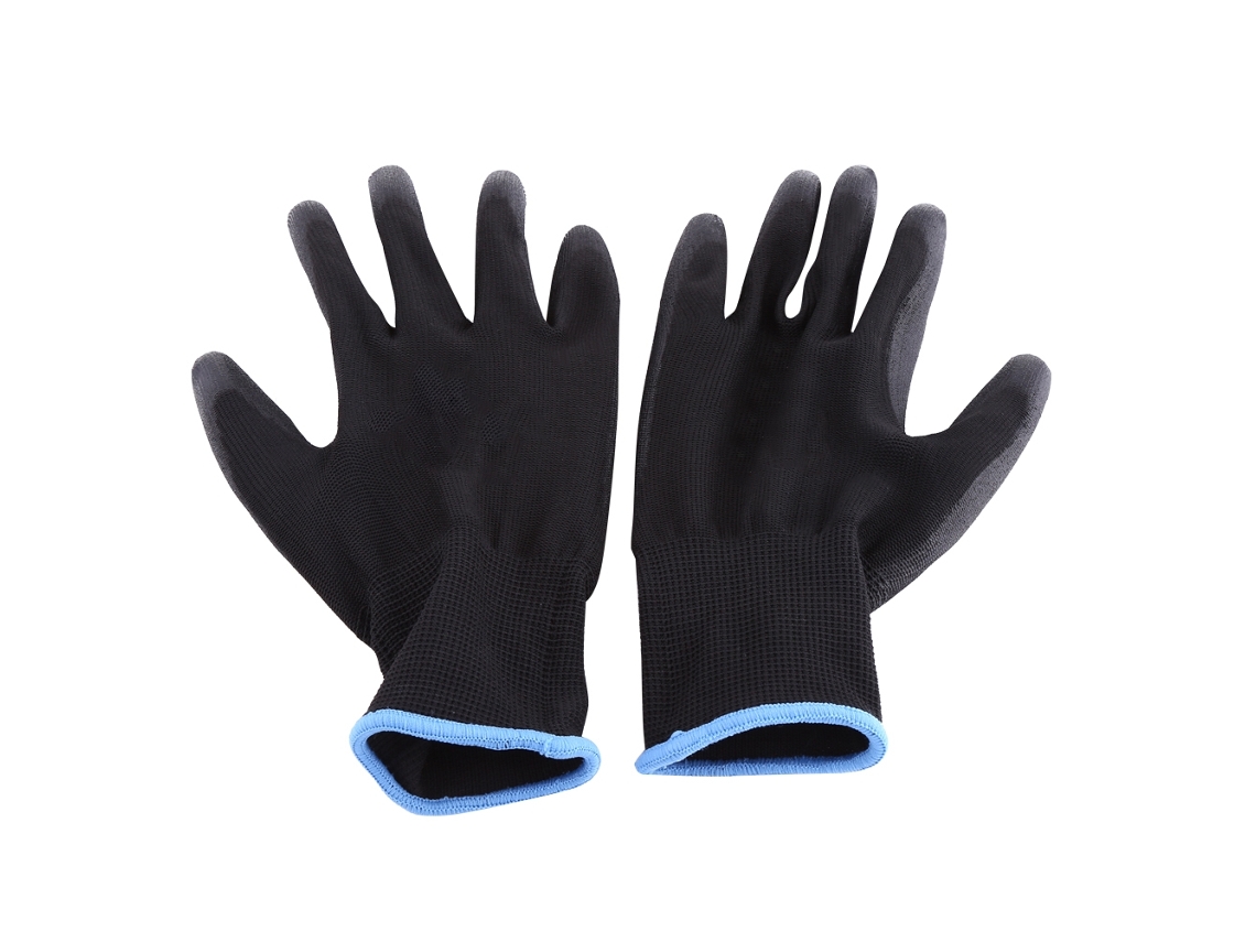 Luvas De Trabalho Com Revestimento Pu Para Segurança E Grip Tamanho L 12 Pares Preto