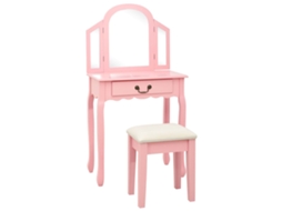 Vidaxl Toucador C/ Banco 65x36x128 Cm Mdf E Madeira De Paulownia Rosa