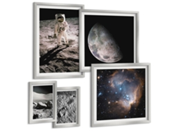 Composição De Quadros Montanha, Lago, Veado, Natureza Moldura Prateada Quadros Para A Sala De Estar Espelharte (conjunto De 5 Imagens)