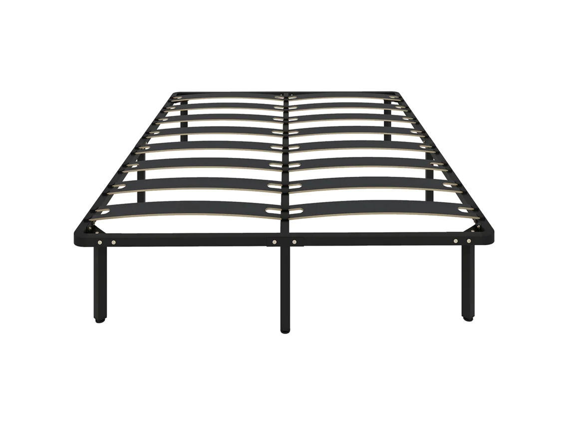 Estrutura de cama 140x190 cm com estrutura de aço, cabeceira e espaço de armazenamento, capacidade de carga 500 kg, Preta.