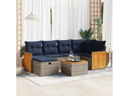 Vidaxl 7 Pcs Conjunto Sofás P/ Jardim C/ Almofadões Vime Pe Cinzento