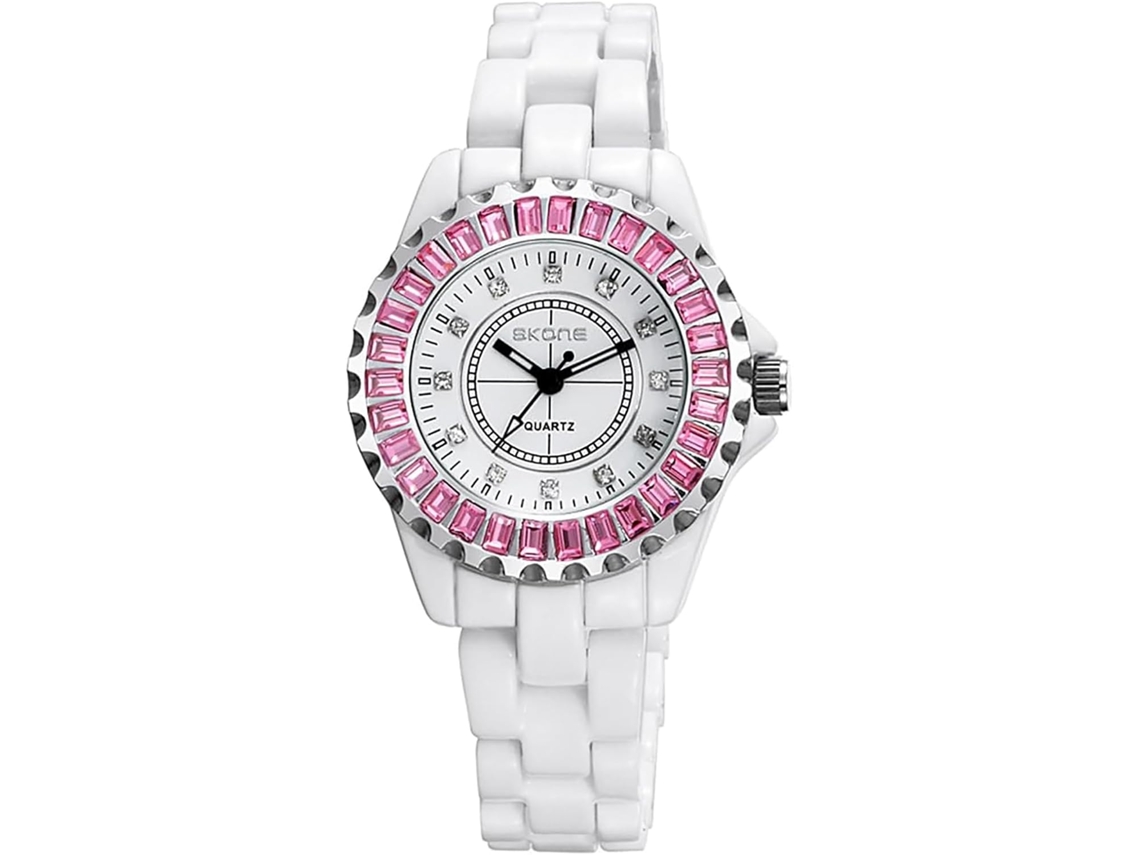 Lurelia Relógio Feminino, Movimento De Quartzo, Analógico, Luminoso, Detalhes Com Strass, Aço Inoxidável, Cerâmica, Prata