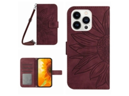 Capa De Couro Com Estampa De Girassol E Alça De Ombro Para Iphone 16 Pro