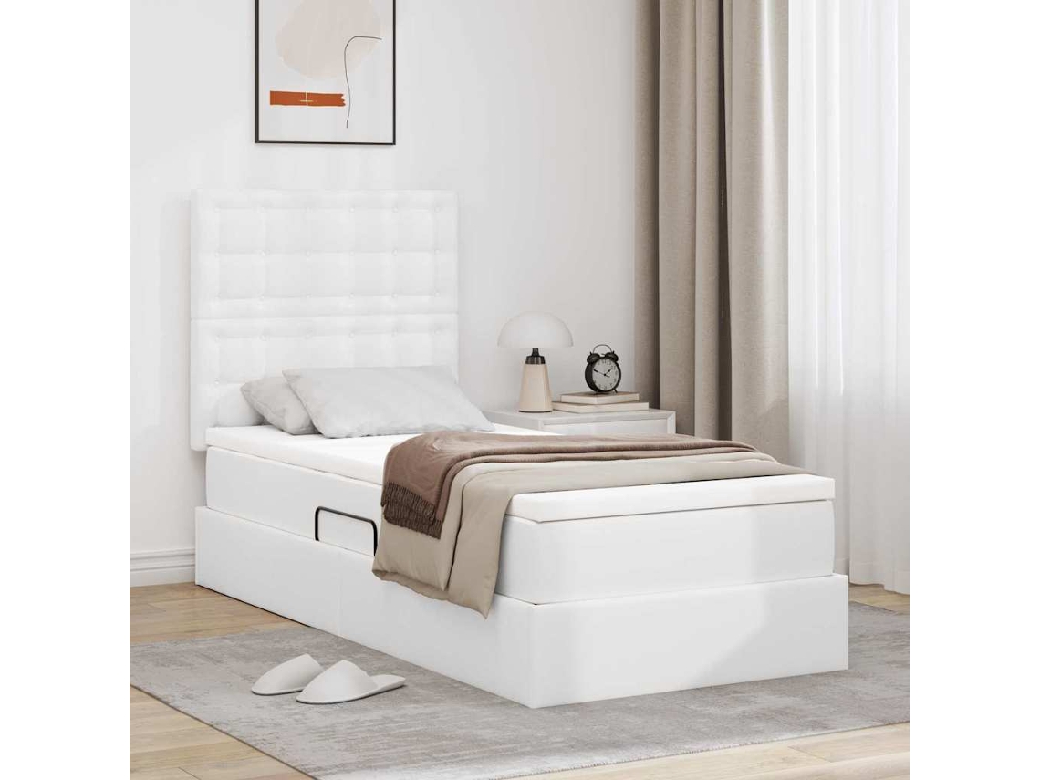 Vidaxl Cama com Arrumação e Led com Fitas Led Branco Puro 90 X 190 Cm