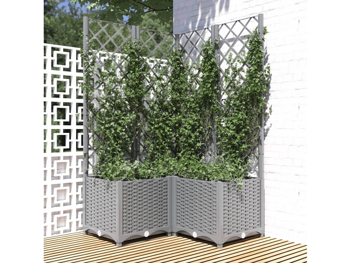 Vidaxl Vaso/floreira Jardim C/ Treliça 80x80x136 Cm Pp Cinzento-claro