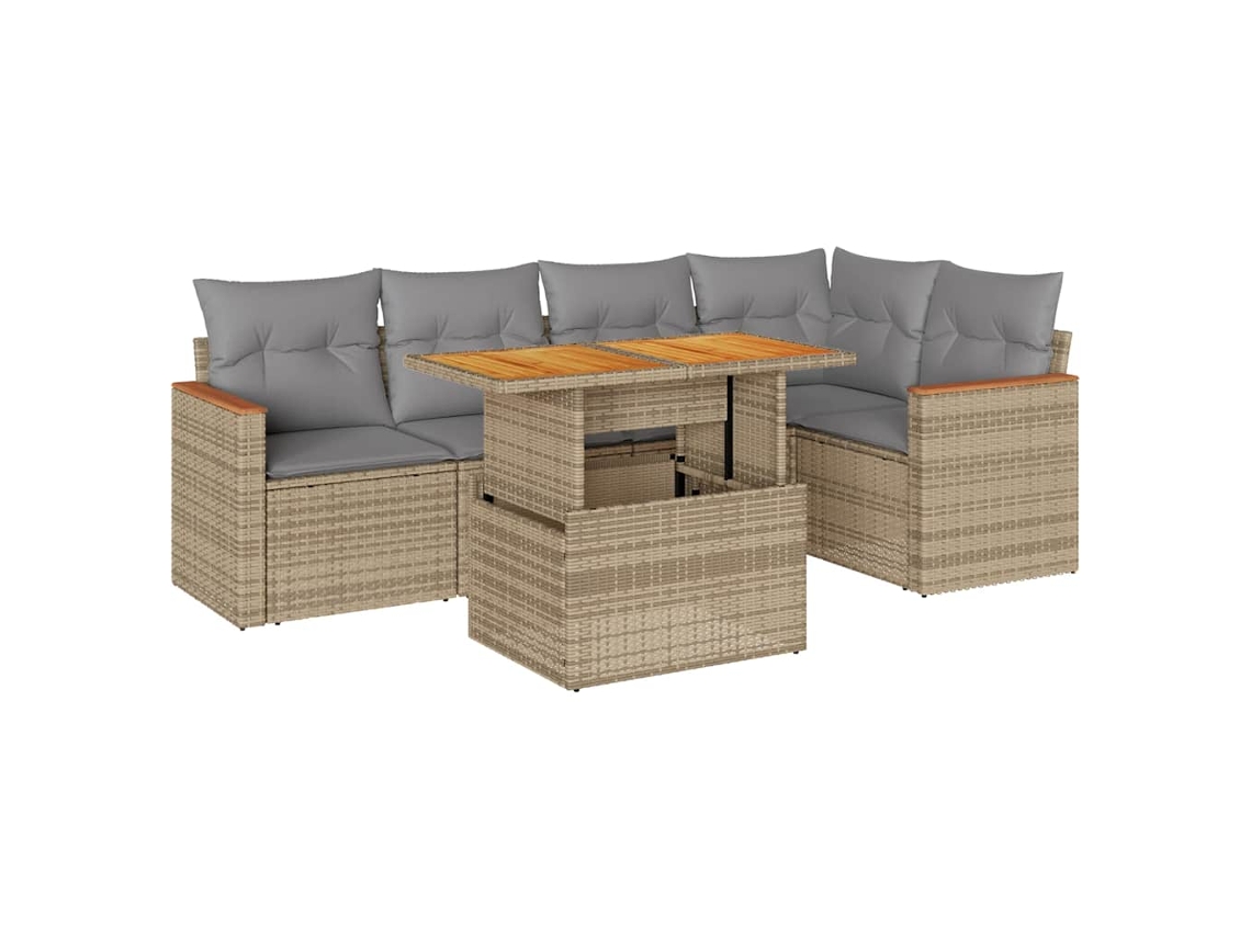 Conjunto 5 de sofás de jardim VIDAXL Bege Rattan / Vime(100 x 55 x 73 cm)