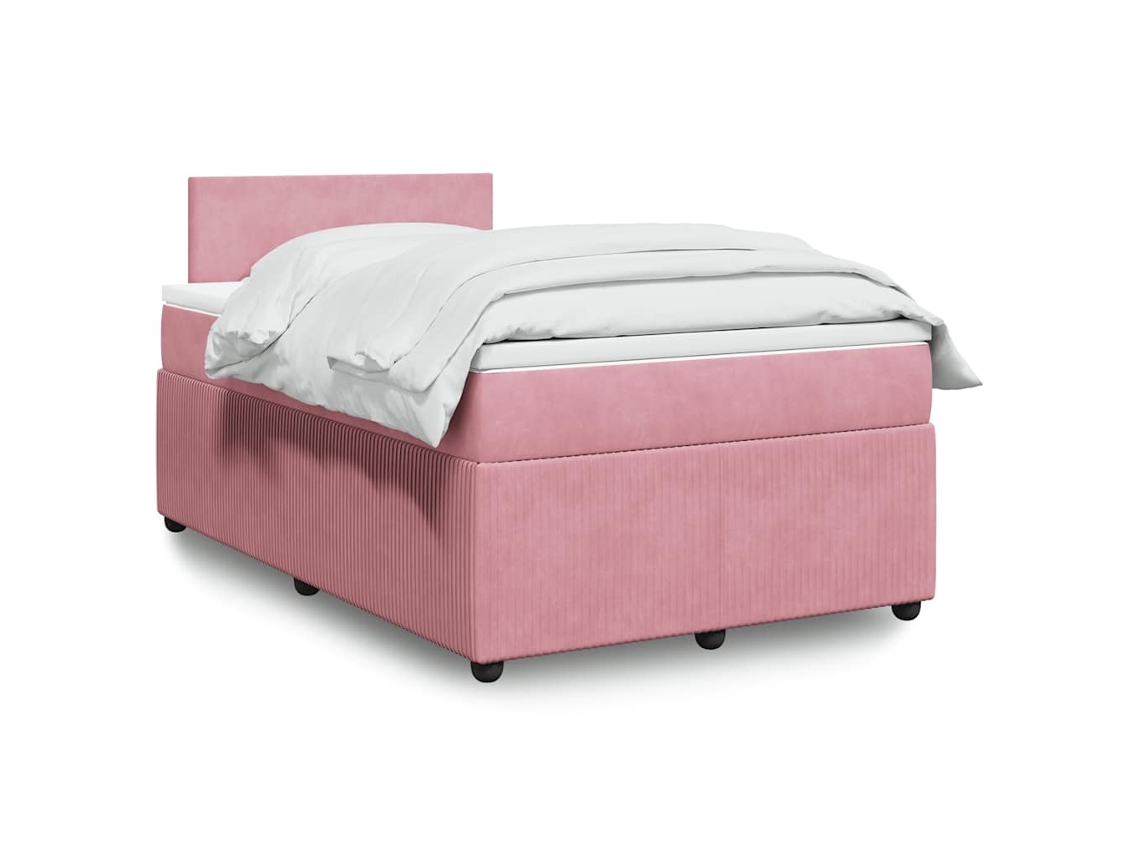 Vidaxl Cama Boxspring Com Colchão 120x200 Cm Veludo Rosa
