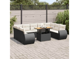Vidaxl 10 Pcs Conjunto Sofás De Jardim C/ Almofadões Vime Pe Preto