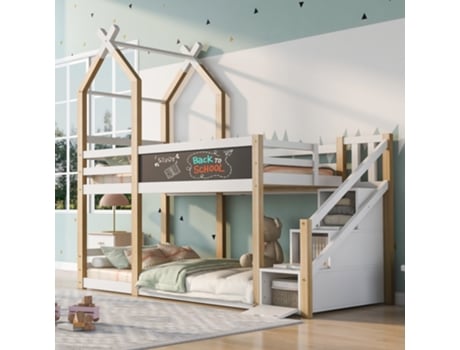 Cama de Criança Casa Da Árvore com Prateleira Cama com Arrumação e Proteção Anti-Queda 90 X 200 Cm Cama Elevada para Crianças 2Xbase de Ripas YUETOPP