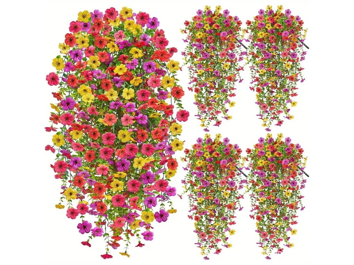 Conjunto de 4 Flores Artificiais Suspensas, Resistentes Aos Raios Uv, Buquê de Flores Artificiais para Ambientes Internos e Externos. AQUAFORGE