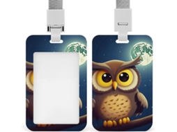 Porta Crachá Com Design De Coruja E Lua Amarela, Com Cordão E Proteção Impermeável Cartões, Ideal Escritório