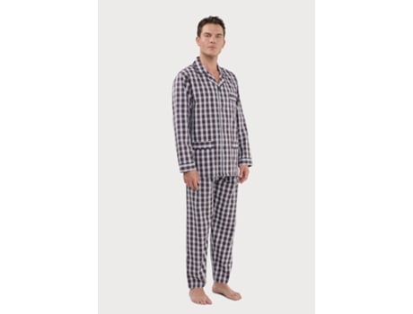 Pijama masculino de popeline de algodão com lapela longa e estampa de coruja