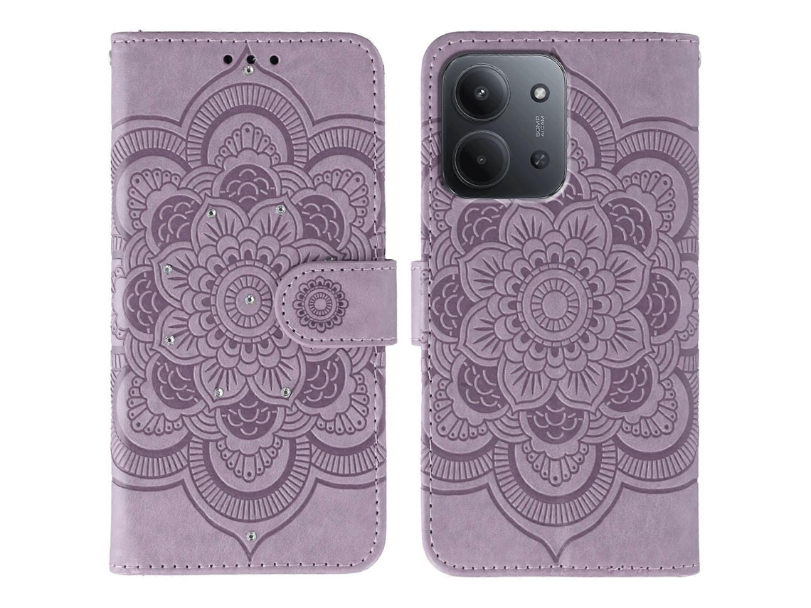 Capa Tkdaddy Para Xiaomi Redmi 15c 4g (global) (171 Mm) / Poco C85 4g Com Decoração De Strass, Couro Sintético, Estampa De Mandala, Capa De Celular Co