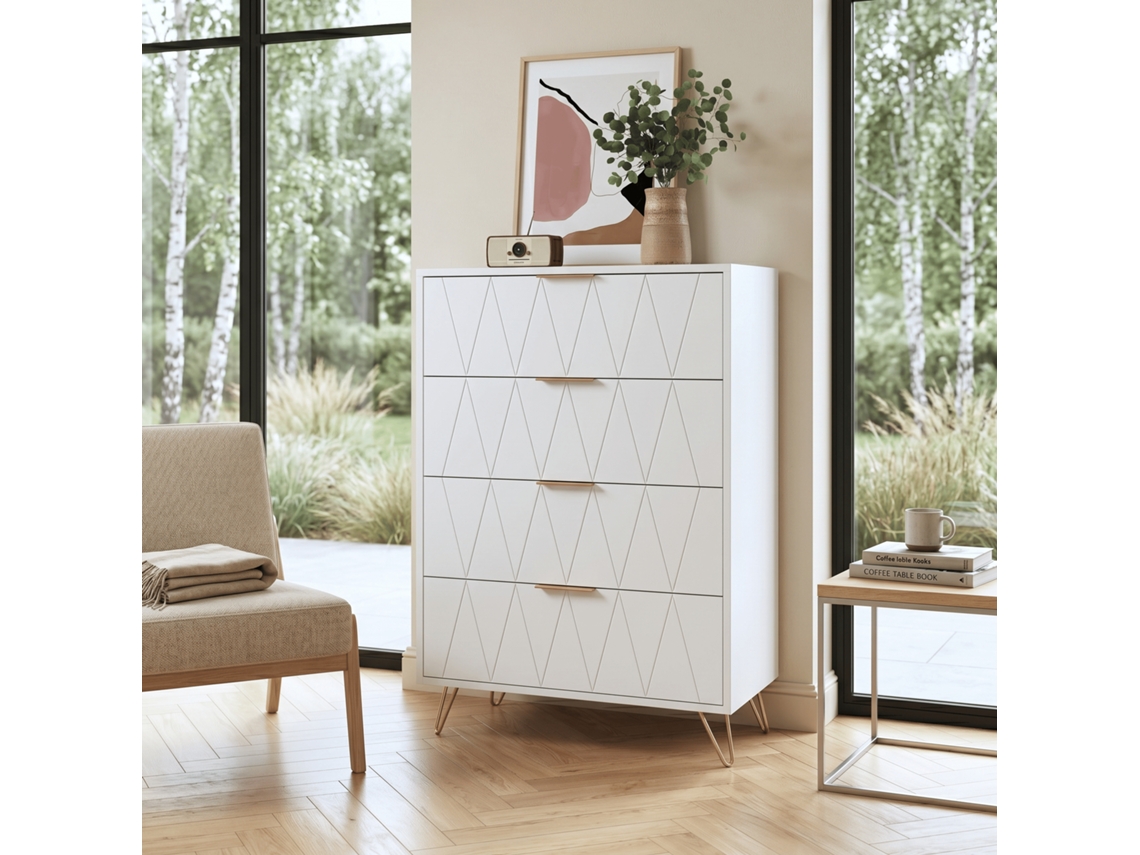 Cómoda de 4 Gavetas 60x34x90 Cm com textura ondulada e pés dourados SIMURQ