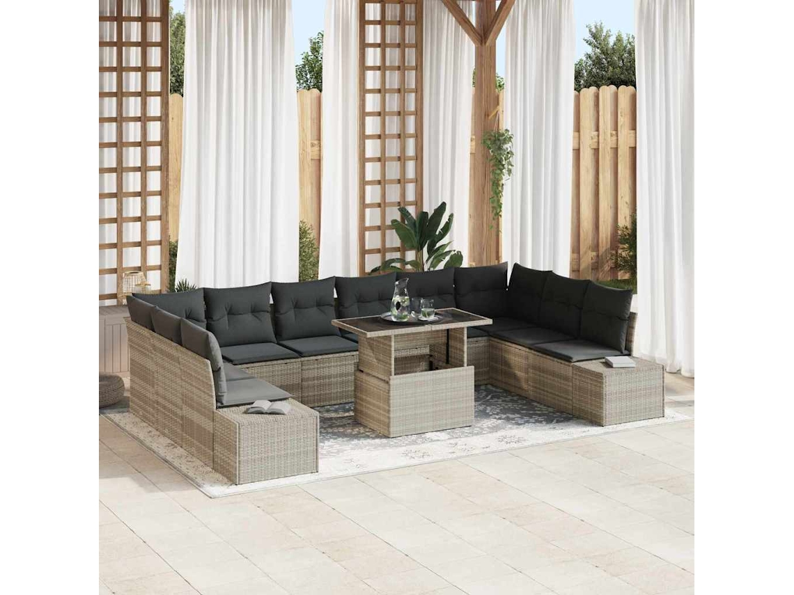 Vidaxl Conjunto De Sofá De Jardim 11 Unid. Cinzento-claro Vime Pe