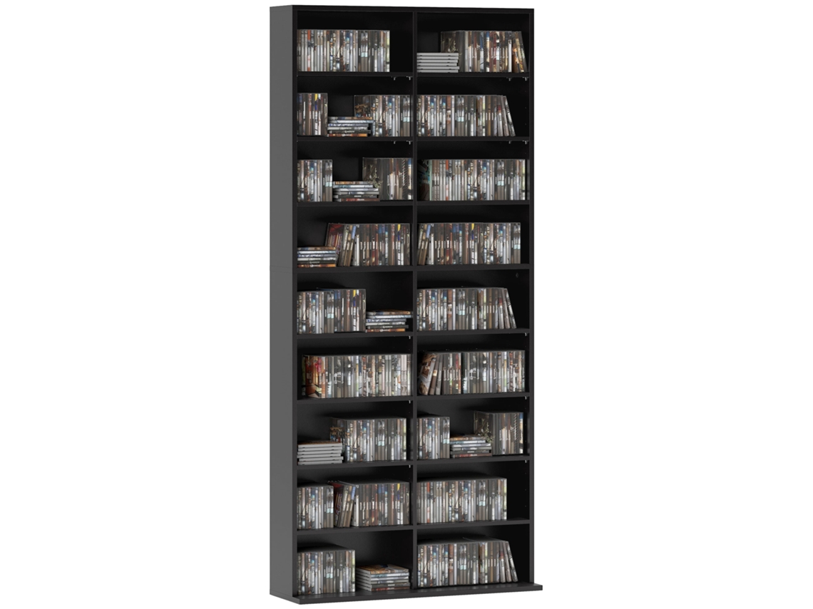 Unidade de Armazenamento para Cds e Dvds com 18 Compartimentos, Capacidade Máxima de 640 Cds/360 Dvds/430 Blu rays, 78,5 X 24 X 175 Cm, Preta. CHEZMOI