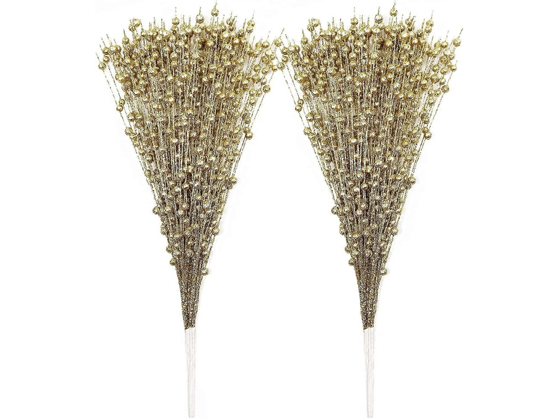 Pacote Com 10 Galhos Decorativos De Bagas Brilhantes Artificial (dourado, 15,7 Polegadas)