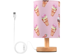 Abajur De Cabeceira Em Aquarela Com Estampa Sorvete, Entrada Usb, Sem Necessidade De Lâmpada, Luz Led Quente Para Quarto