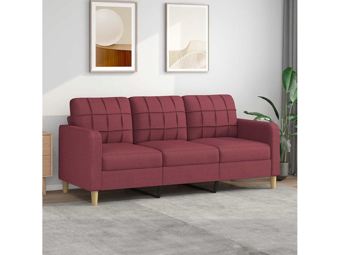 Vidaxl Sofá De 3 Lugares Tecido 180 Cm Vermelho Tinto
