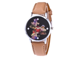 Relógio de Pulso de Quartzo com Pulseira de Couro Pu Padrão Halloween Bege
