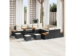 Vidaxl Conjunto De Sofá De Jardim 14 Pcs Preto Rattan Sintético