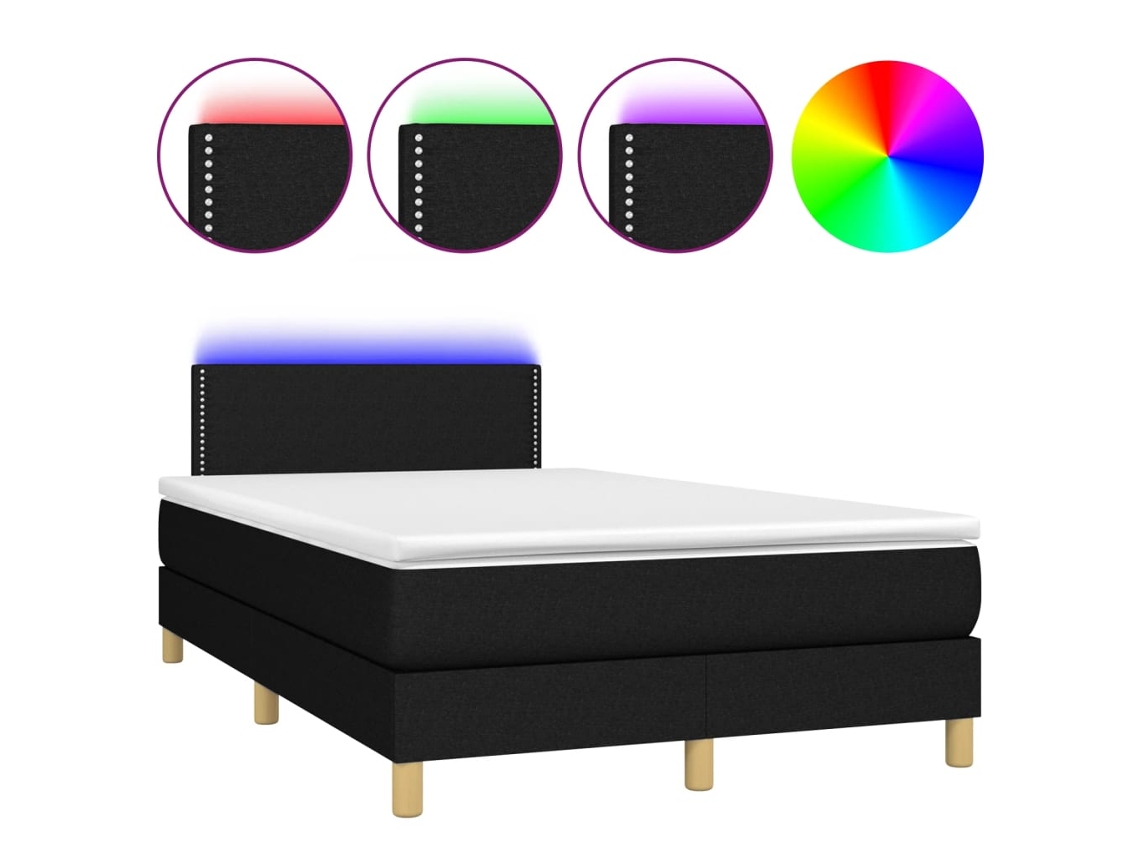 Cama Box Spring com Colchão e Led 120x190 cm Tecido Preto MAISON EXCLUSIVE